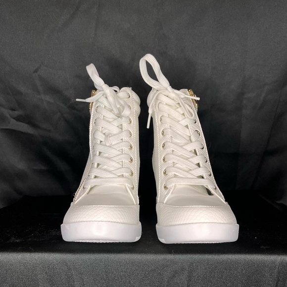 White Faux Snake Skin Wedge Sneakers - Picture 9 of 9